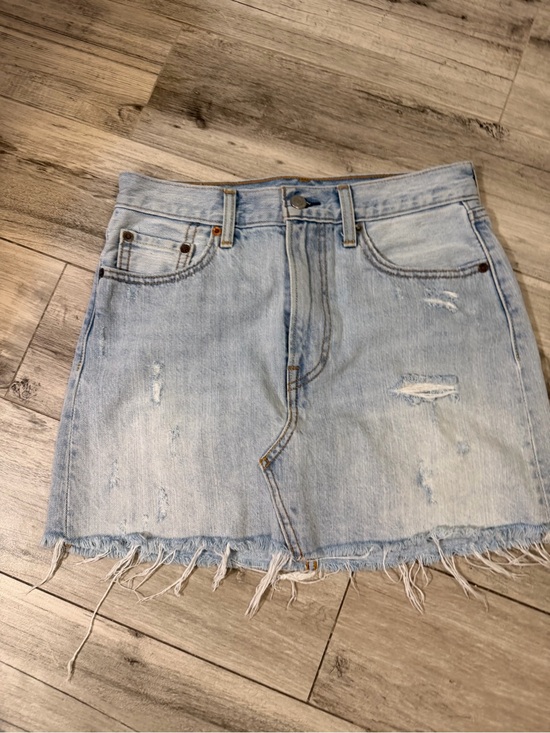 Levi's Dresses & Skirts - Levi's Light Wash Distressed Denim Mini Skirt with Frayed Hem